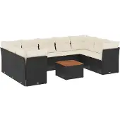 The Living Store 10-tlg. Garten-Sofagarnitur mit Kissen Schwarz Poly Rattan