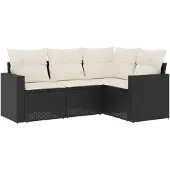 The Living Store 4-tlg. Garten-Sofagarnitur mit Kissen Schwarz Poly Rattan