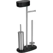 Wenko WC-Garnitur "Rivazza", schwarz, B:17cm H:72,5cm L:32cm, Edelstahl, Kunststoff, Reinigungsbürsten, WC-Garnitur, integrierter Toilettenpapierhalter und Box