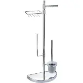 Wenko WC-Garnitur "Raumsparwunder", silber, B:34cm H:84,5cm L:18cm, Edelstahl, Reinigungsbürsten, WC-Garnitur, mit Ersatzrollen- und Feuchttücher-Halter