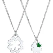 Elli Ketten-Set "Halskette Kleeblatt Herz Anhänger Mutter Kind Set 925 Silber" Gr. 45, silber, Halsketten, Damen, ohne Stein, Silber 925 (Sterlingsilber), Ketten-Set