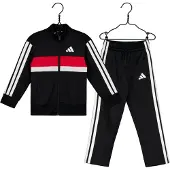 Adidas Trainingsanzug SPORTSWEAR "LK 3S TIB TS", Kinder, Gr. 128, schwarz-weiß (schwarz, weiß, purrub), Obermaterial: 100% Polyester, Sportanzüge Trainingsanzug