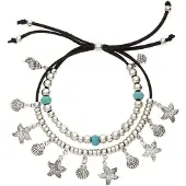 LASCANA Fußkette mit Anhänger "in Layer Look" 2 reihiges Fußkettchen mit muschelförmige Anhänger