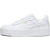 Puma Sneaker "CARINA STREET JR", Jungen, Gr. 38,5, Synthetik, weiß (weiß, weiß, gold), Leder, Schuhe Sneaker, mit sportlicher Silhouette, mit Plateausohle, mit Schnürung