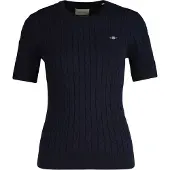 Gant T-Shirt "T-Shirt STRETCH COTTON CABLE C-NECK 1er Pack", Damen, Gr. XL, blau, Obermaterial: 88% Baumwolle CO. 10% Polyamid PA. 2% Elasthan EL., Shirts T-Shirt