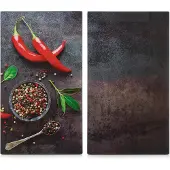 Zeller Chili Herdabdeck-/Schneideplatten-Set, 2-teilig, Glasschneideplatte als ideale Unterlage zum Schneiden und Servieren von Speisen, Maße: 30 x 52 cm, ESG-Sicherheitsglas