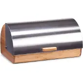 Zeller Brotkasten PRESENT, braun (braun, silberfarben), B:25,5cm H:18,5cm L:39cm, Bambus, Edelstahl, Lebensmittelaufbewahrungsbehälter, Brotkasten