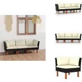 vidaXL 3-Sitzer-Gartensofa mit Kissen Schwarz Poly Rattan - Gartenmöbel-Sets