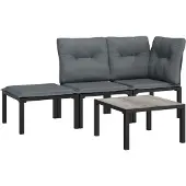 The Living Store 4-tlg. Garten-Lounge-Set Schwarz und Grau Poly Rattan