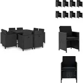 vidaXL 9-tlg. Garten-Essgruppe mit Auflagen Poly Rattan Schwarz - Gartenmöbel-Sets