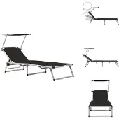 vidaXL Klappliege mit Sonnenschutz Aluminium und Textiline Schwarz - Sonnenliegen