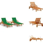 vidaXL Sonnenliegen 2 Stk. mit Tisch und Auflagen Massivholz Akazie - Sonnenliegen