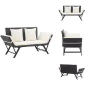 vidaXL Gartenbank mit Auflagen 176 cm Schwarz Poly Rattan - Gartenbänke