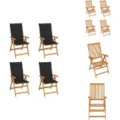 vidaXL Gartenstühle 4 Stk. mit Schwarzen Kissen Massivholz Teak - Gartenstühle