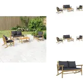 vidaXL 4-tlg. Garten-Lounge-Set mit Dunkelgrauen Kissen Bambus - Gartenmöbel-Sets