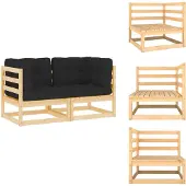 The Living Store Garten-Ecksofas 2 Stk. mit Kissen Massivholz Kiefer