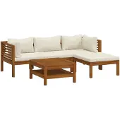 vidaXL 5-tlg. Garten-Lounge-Set mit Creme Kissen Massivholz Akazie - Gartenmöbel-Sets