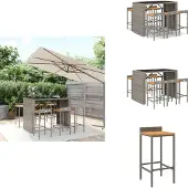 vidaXL 7-tlg. Gartenbar-Set Grau Poly Rattan & Massivholz Akazie - Gartenmöbel-Sets