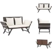 vidaXL Gartenbank mit Auflagen 176 cm Braun Poly Rattan - Gartenbänke