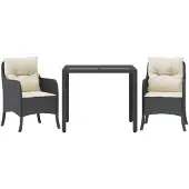 The Living Store 3-tlg. Garten-Essgruppe mit Kissen Schwarz Poly Rattan