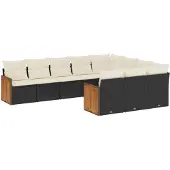 The Living Store 10-tlg. Garten-Sofagarnitur mit Kissen Schwarz Poly Rattan
