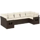 The Living Store 7-tlg. Garten-Sofagarnitur mit Kissen Braun Poly Rattan