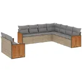 The Living Store 9-tlg. Garten-Sofagarnitur mit Kissen Beige Poly Rattan