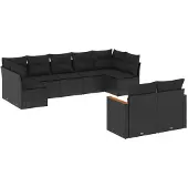 The Living Store 9-tlg. Garten-Sofagarnitur mit Kissen Schwarz Poly Rattan