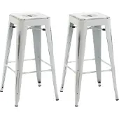 CLP 2er Set Barhocker Joshua I Stapelbare Tresenhocker aus Metall I Barstühle mit Fußstützen I Sitzhöhe 76 cm I Stapelhocker, Farbe: antik weiß