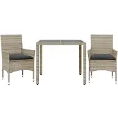 The Living Store 3-tlg. Garten-Essgruppe mit Kissen Hellgrau Poly Rattan Glas