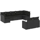 The Living Store 9-tlg. Garten-Sofagarnitur mit Kissen Schwarz Poly Rattan