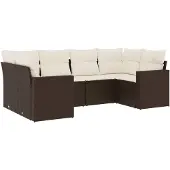 The Living Store 6-tlg. Garten-Sofagarnitur mit Kissen Braun Poly Rattan