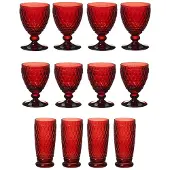 Villeroy & Boch Gläser-Set "Wein- & Longdrinkgläser Boston Coloured 12er Set", rot, B:2cm H:2cm, Glas, Trinkgefäße, Gläser-Set, Spülmaschinenfest