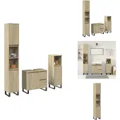vidaXL 3-tlg. Badmöbel-Set Sonoma-Eiche Holzwerkstoff