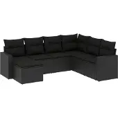 The Living Store 7-tlg. Garten-Sofagarnitur mit Kissen Schwarz Poly Rattan
