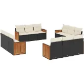 The Living Store 12-tlg. Garten-Sofagarnitur mit Kissen Schwarz Poly Rattan