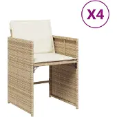 The Living Store Gartenstühle mit Kissen 4 Stk. Beige Poly Rattan
