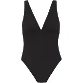Copenhagen Studios Badeanzug "Nela", Damen, Gr. 44, Cup C/D, schwarz, Rippware, Recycling-Polyamid, strukturiert, unifarben, Badeanzüge Badeanzug, mit modischer Trägerlösung am Rücken