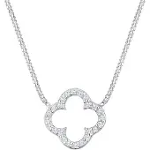 Elli Silberkette "Halskette Kleeblatt Glück Zirkonia 925 Silber" Gr. 50, weiß, Halsketten, Damen, 50,mit Stein, Silber 925 (Sterlingsilber), Silberkette