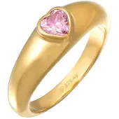 Elli Siegelring "Ring Zirkonia Herz Bandring Liebe 925 Silber vergoldet" Gr. 46, pink, Fingerringe, Damen, 46, ohne Stein, Silber 925 (Sterlingsilber), 5mm, Siegelring