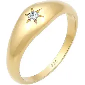 Elli Siegelring "Ring Siegelring Stern 925 Silber, mit Kristallen von Swarovski" Gr. 54, gold, Fingerringe, Damen, 54, Silber 925 (Sterlingsilber), Siegelring