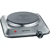 Severin Kochplatte, für Küche, Büro oder Camping, kleine Herdplatte mit stufenloser Temperatureinstellung, Campingkocher, Heizring mit 18cm Durchmesser, Single, Silber, Edelstahl, 1.500 W, KP 1092