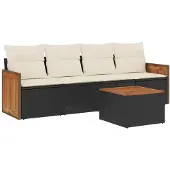 The Living Store 5-tlg. Garten-Sofagarnitur mit Kissen Schwarz Poly Rattan