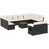 The Living Store 13-tlg. Garten-Sofagarnitur mit Kissen Schwarz Poly Rattan