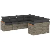 The Living Store 8-tlg. Garten-Sofagarnitur mit Kissen Grau Poly Rattan