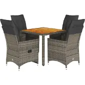 vidaXL 5-tlg. Garten-Essgruppe mit Kissen Grau Poly Rattan