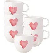 Villeroy & Boch Becher "Henkelbecher Sending Love With Love 290 ml 6er Set weiß-rot", bunt (weiß, rot), Porzellan, Trinkgefäße, Becher
