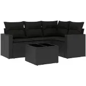The Living Store 5-tlg. Garten-Sofagarnitur mit Kissen Schwarz Poly Rattan