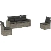 The Living Store 5-tlg. Garten-Sofagarnitur mit Kissen Grau Poly Rattan