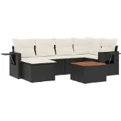 The Living Store 7-tlg. Garten-Sofagarnitur mit Kissen Schwarz Poly Rattan